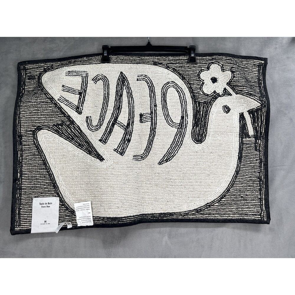 Urban Outfitters Peach Bird Cotton Bath Mat Washable Black White Rug - Picture 3 of 5